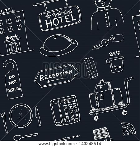 Vector hotel seamless pattern Hand drawn doodle sketch illustration