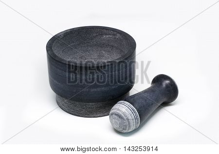 Stone Mortar with Pestle on white background