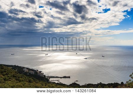 Scenic view on the Black sea coast and the sky with clouds, Crimea, Ukraine