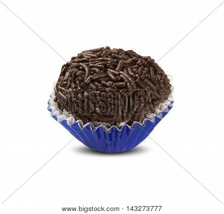 Brigadeiro a brazilian sweet a white background.