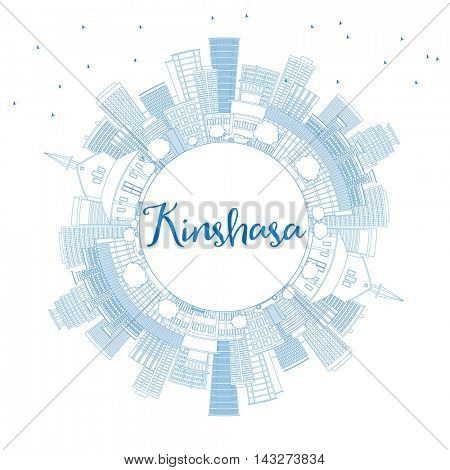 Outline Kinshasa Skyline with Blue Buildings and Copy Space. Vector Illustration. Business Travel and Tourism Concept with Historic Buildings. Image for Presentation Banner Placard and Web Site.
