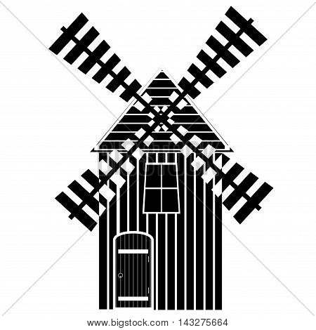 Windmill icon or sign isolated on white background. Mill symbol. Vector illustration. Hand drawn illustration of a mill. No gradients