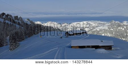 Winter landscape on Mt Wispile Gstaad. Play of light and shadow.