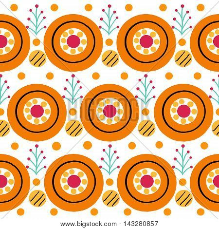 Seamless stripe pattern with cock in Russian Dymkovo style.