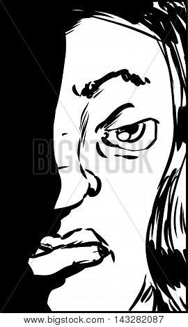 Sneering Hispanic Woman Outline