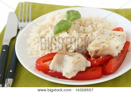 kokt fisk med ris