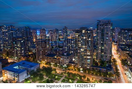 A city scape taken during the blue hour