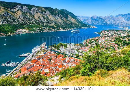 Kotor Montenegro. Bay of Kotor bay is one of the most beautiful places on Adriatic Sea it boasts the preserved Venetian fortress old tiny villages medieval towns and scenic mountains.