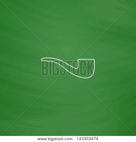 Tobacco pipe Outline vector icon. Imitation draw with white chalk on green chalkboard. Flat Pictogram and School board background. Illustration symbol