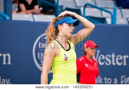 Mason Ohio - August 16 2016: Alize Cornet in a match at the Western and Southern Open in Mason Ohio on August 16 2016.