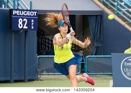 Mason Ohio - August 16 2016: Alize Cornet in a match at the Western and Southern Open in Mason Ohio on August 16 2016.