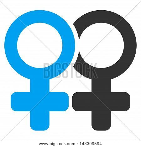 Lesbi Pair icon. Vector style is bicolor flat iconic symbol with rounded angles, blue and gray colors, white background.