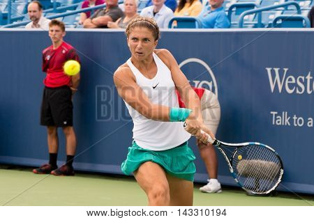 Mason, Ohio - August 15, 2016: Sara Errani in a first round match at the Western and Southern Open in Mason, Ohio, on August 15, 2016.