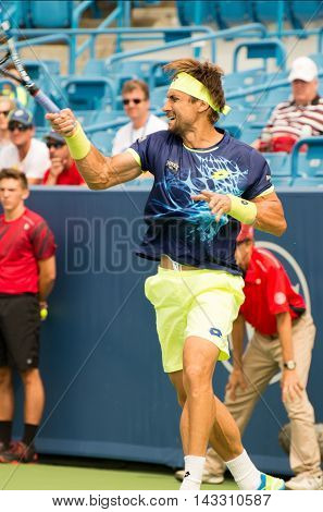 Mason Ohio - August 15 2016: David Ferrer in a first round match at the Western and Southern Open in Mason Ohio on August 15 2016.