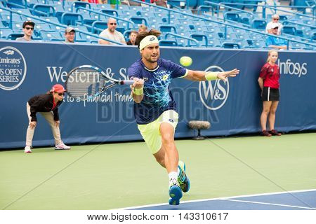 Mason Ohio - August 15 2016: David Ferrer in a first round match at the Western and Southern Open in Mason Ohio on August 15 2016.
