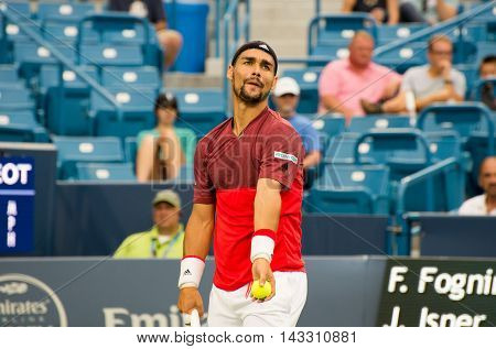 Mason Ohio - August 16 2016: Fabio Fognini in a match at the Western and Southern Open in Mason Ohio on August 16 2016.