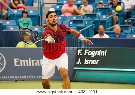 Mason Ohio - August 16 2016: Fabio Fognini in a match at the Western and Southern Open in Mason Ohio on August 16 2016.