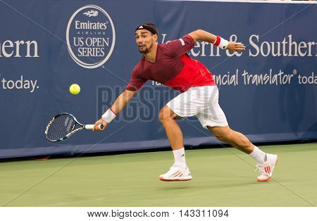 Mason Ohio - August 16 2016: Fabio Fognini in a match at the Western and Southern Open in Mason Ohio on August 16 2016.