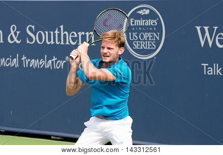 Mason Ohio - August 16 2016: David Goffin in a match at the Western and Southern Open in Mason Ohio on August 16 2016.