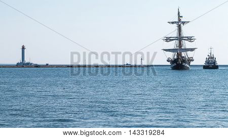 Odessa, Ukraine August 15, 2016: Training Barquentine Italian Navy 