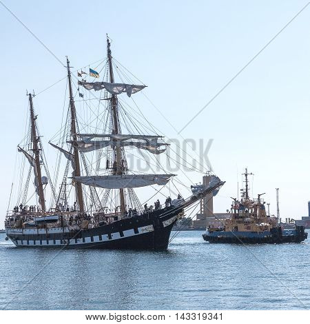 Odessa, Ukraine August 15, 2016: Training Barquentine Italian Navy 