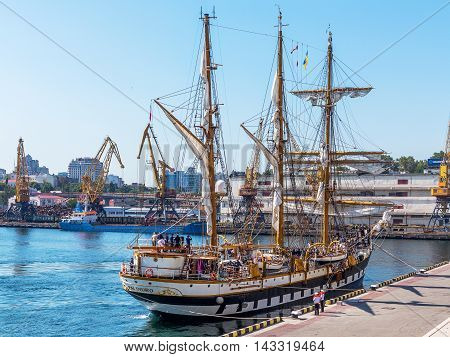 Odessa, Ukraine August 15, 2016: Training Barquentine Italian Navy 