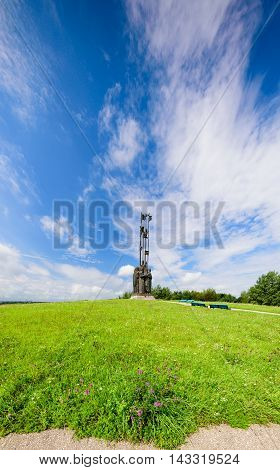 Pskov, Russia - July 30, 2016: a monument in memory of the battle of the ice (battle of lake Chudskoe) in 1242.