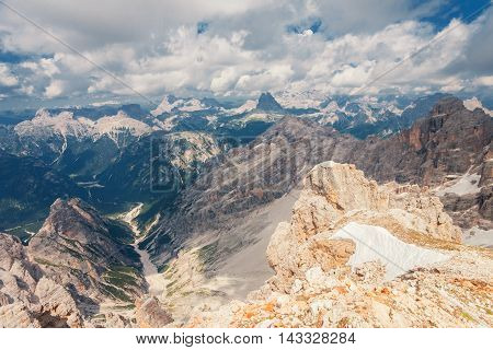 Peaks of the dolomites fom the Monte Cristallo massif in Italy
