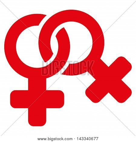 Lesbi Symbol icon. Vector style is flat iconic symbol with rounded angles, red color, white background.
