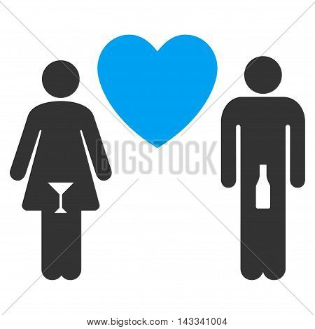 Drunky Love Pair icon. Vector style is bicolor flat iconic symbol with rounded angles, blue and gray colors, white background.