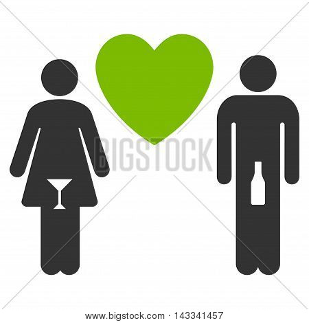Drunky Love Pair icon. Vector style is bicolor flat iconic symbol with rounded angles, eco green and gray colors, white background.