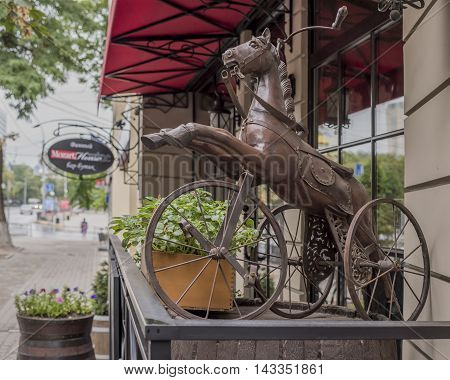 Rostov-on-Don Russia- August 14 2016: Ancient three-wheeled bicycle for children