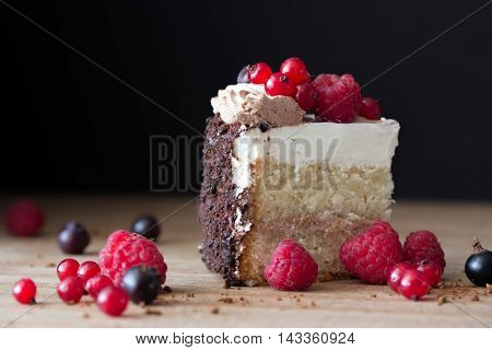 peace of cake decorated with fresh berries