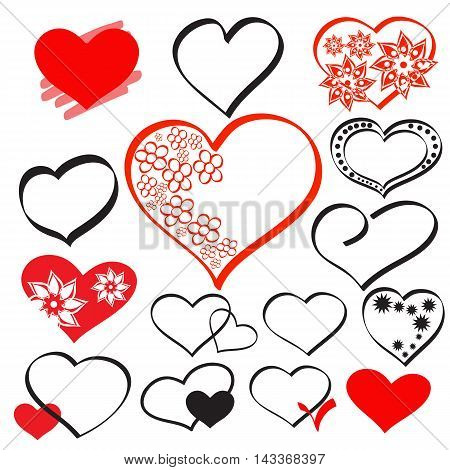 Vector hearts set. Hand drawn illustration. Vector