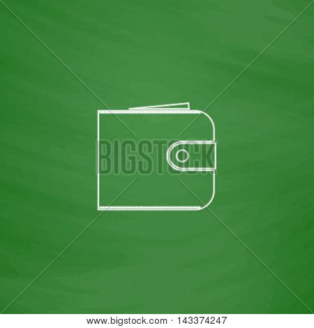 pouch Outline vector icon. Imitation draw with white chalk on green chalkboard. Flat Pictogram and School board background. Illustration symbol