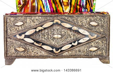 Old Arabic Casket With Textile Upholstery Isolated