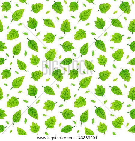 Greeen leaves seamless pattern. Vector illustration on white background.