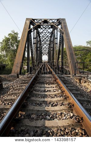 old rail way bridge vintage Metal railway bridge viaduct Bang Saphan Prachuab Thailand.
