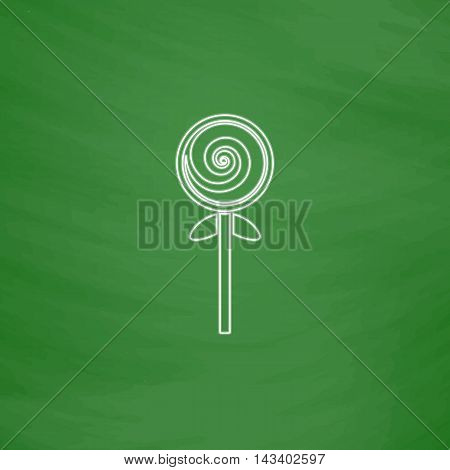 lollipop Outline vector icon. Imitation draw with white chalk on green chalkboard. Flat Pictogram and School board background. Illustration symbol