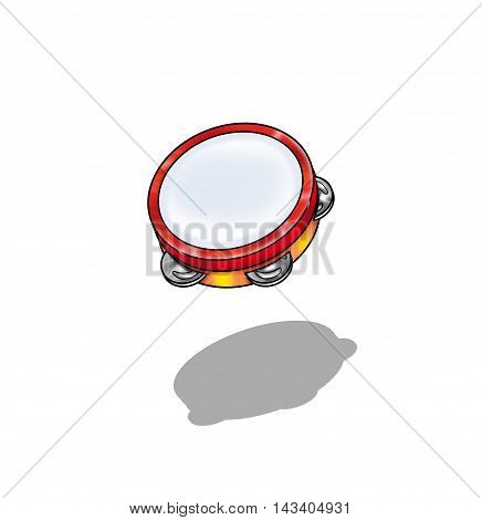 Music illustration. Tambourine on white background with shadow. Kids background.