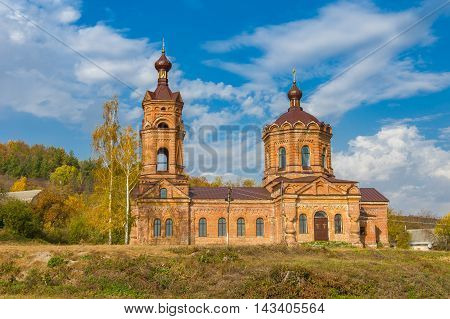 Landscape with Orthodox church in Chervlene village Sumskaya Oblast Ukraine
