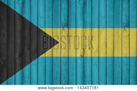 Flag of Bahamas painted on wooden frame