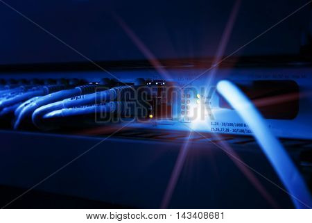 Network panel, switch and cable in the data center