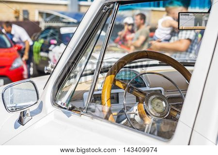 Dashboard And Steering Wheel Of Retro Car On Gaz21 Avtoarena In Cheboksary