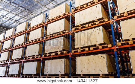 Shelves manufacturing storage in a warehouse factory