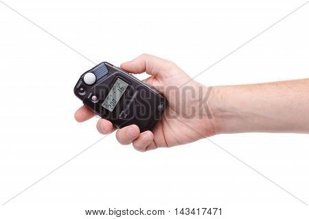 Flash Meter In Hand On White Background