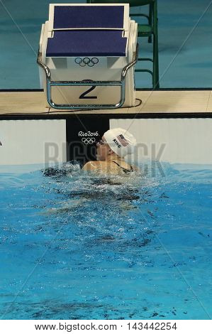 RIO DE JANEIRO, BRAZIL - AUGUST 10, 2016: Olympic champion Lilly King of the United States after the Women's 200m Breaststroke Final of the Rio 2016 Olympic Games at the Olympic Aquatics Stadium