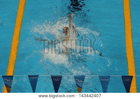 RIO DE JANEIRO, BRAZIL - AUGUST 10, 2016:Olympic champion Michael Phelps of United States competes at the Men's 200m individual medley of the Rio 2016 Olympic Games at the Olympic Aquatics Stadium