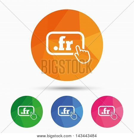Domain FR sign icon. Top-level internet domain symbol with hand pointer. Triangular low poly button with flat icon. Vector