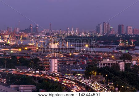 Evening Sky Bangkok City With Harbor